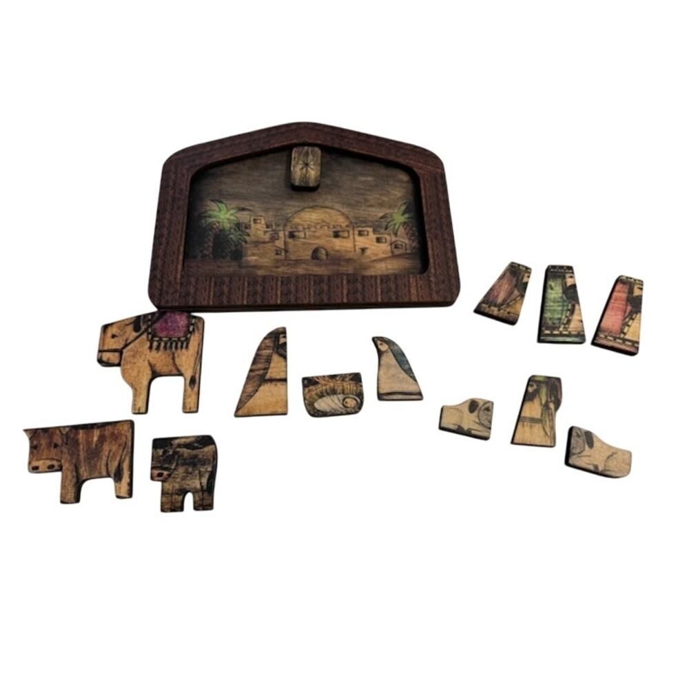 Nativity Set Wood Puzzle Folk Art Christmas 13 Piece
